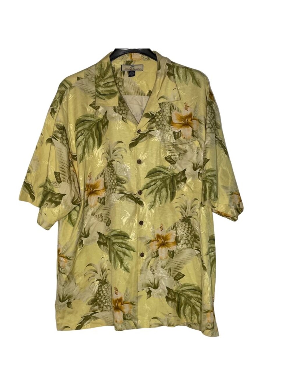 Tommy Bahama Silk Floral Palm Pineapple Button Down Shirt Sz XL Resort Vacation
